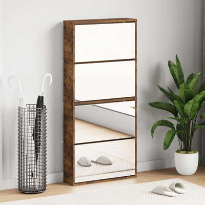 vidaXL Botník so zrkadlom 4-poschodový dymový dub 63x17x134 cm