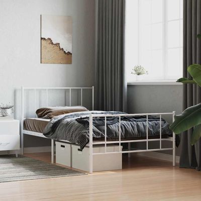 vidaXL Kovový rám postele s čelom a podnožkou biely 90x200 cm
