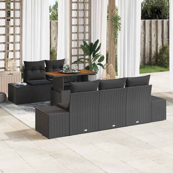 vidaXL Súprava záhradných pohoviek s úložiskom 6 pcs Čierna Poly ratan