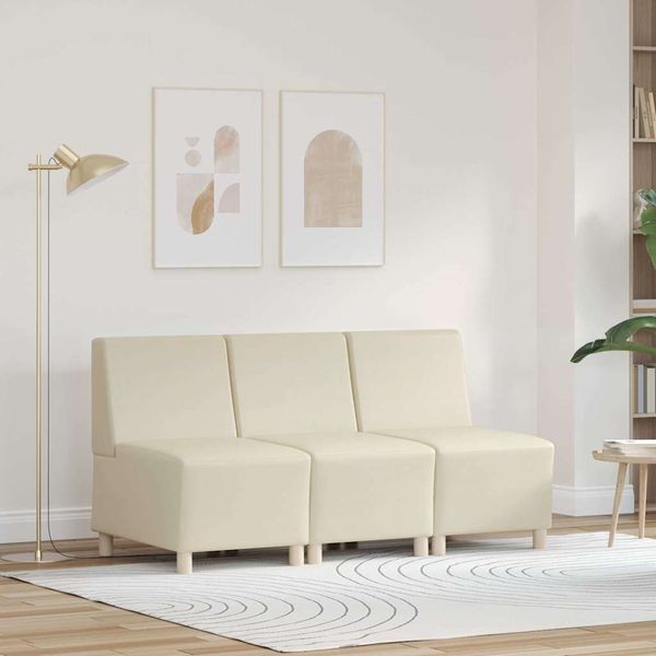 vidaXL Bezrúčková modulárna sofa jednotka 3 ks Krémová Umelá koža