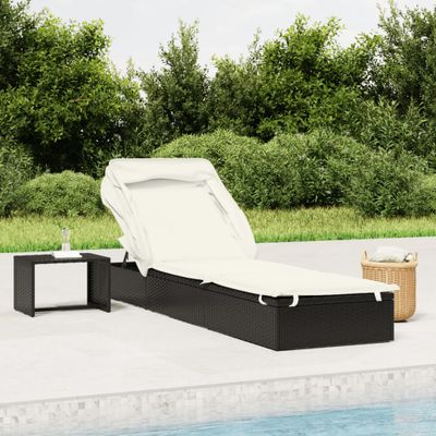 vidaXL Lehátko so skladacou strechou čierne 213x63x97cm polyratan