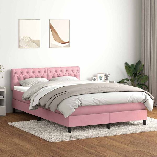 vidaXL Posteľný rám boxsping s matracom ružový 140x210 cm zamat