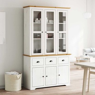 vidaXL Vysoká skrinka BODO biela a hnedá 115,5x43x200,5cm cm borovica