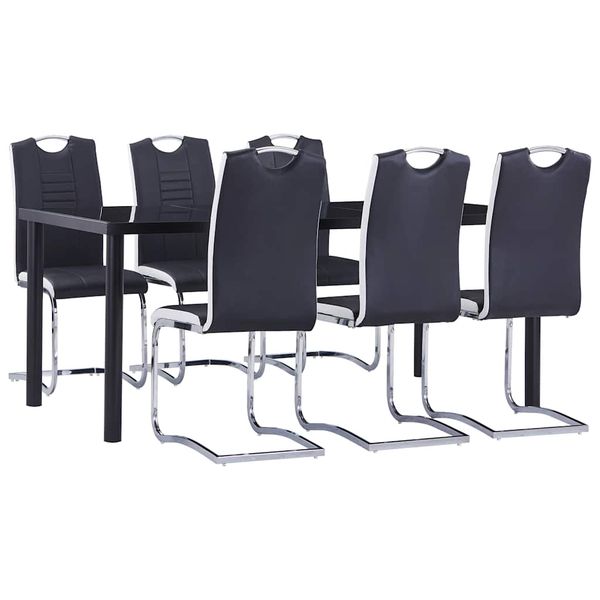 vidaXL 7-dielna jedálenská súprava umelá koža čierna