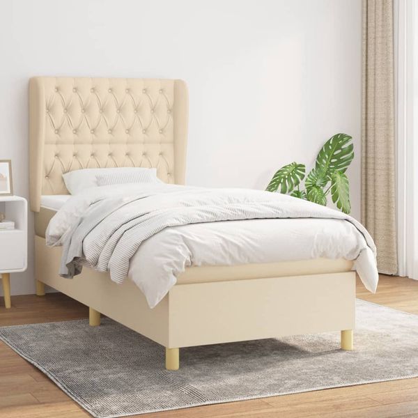 vidaXL Boxspring posteľ s matracom krémová 100x200 cm látka