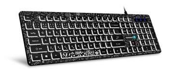CONNECT IT DOODLE kancelárska drátová biela LED podsvietená USB klávesnica, CZ + SK verzia, čierna