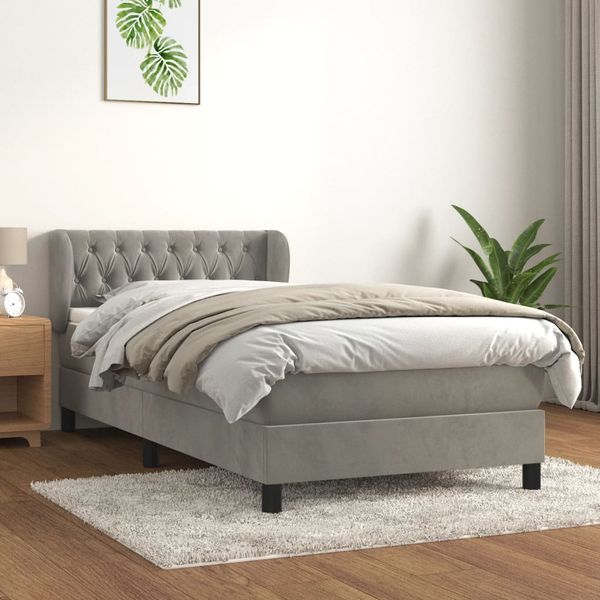 vidaXL Posteľný rám boxsping s matracom bledosivý 90x200 cm zamat