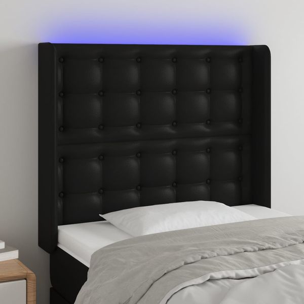 vidaXL Čelo postele s LED čierne 83x16x118/128 cm umelá koža