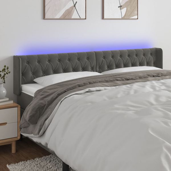 vidaXL Čelo postele s LED tmavosivé 183x16x78/88 cm zamat