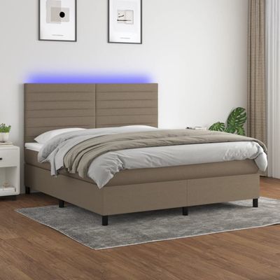 vidaXL Posteľ boxsping s matracom a LED sivohnedá 160x200 cm látka
