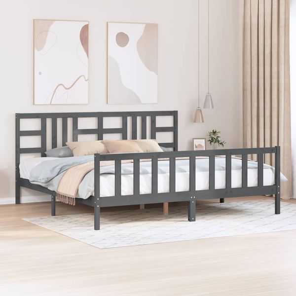 vidaXL Posteľný rám s čelom sivý 200x200 cm masívne drevo