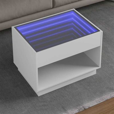 vidaXL Konferenčný stolík s nekonečnými LED biely 70x50x50 cm