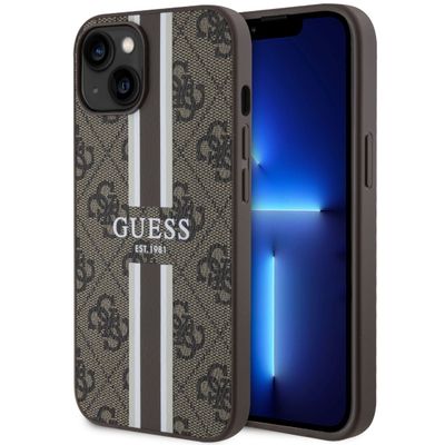 Obal Guess pre iPhone 14 6,1" GUHMP14SP4RPSW hnedý harcase Magsafe 4G Printed Stripes