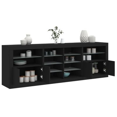 vidaXL Komoda s LED svetlami čierna 202x37x67 cm
