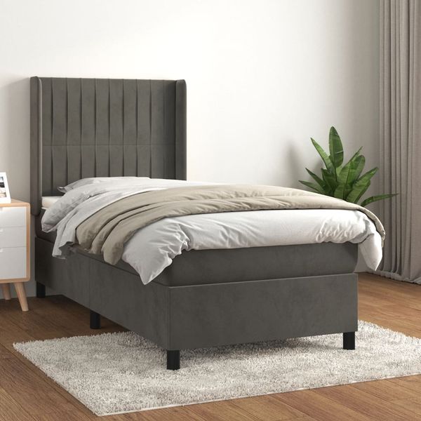 vidaXL Posteľný rám boxspring s matracom tmavosivý 80x200 cm zamat