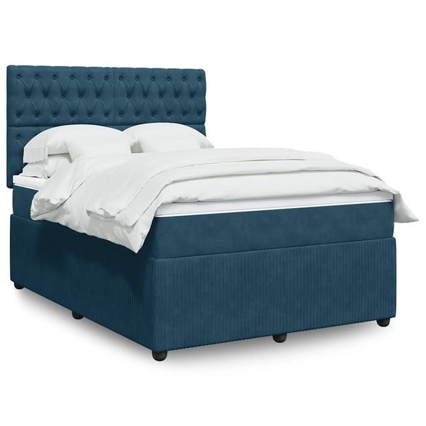 vidaXL Posteľný rám boxsping s matracom modrý 160x200 cm zamat