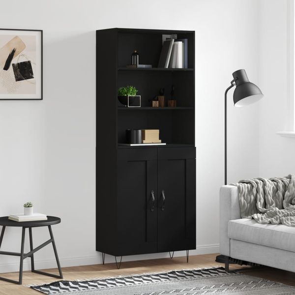 vidaXL Vysoká skrinka čierna 69,5x34x180 cm spracované drevo