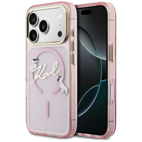 Puzdro Karl Lagerfeld pre iPhone 17 Pro Max 6,9" IML Choupettes Karl Script Logo MagSafe ružová