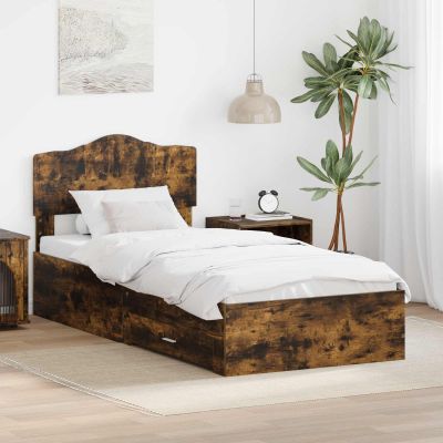 vidaXL Rám postele so zásuvkou Dymová dub 90 x 190 cm Kompozitné drevo