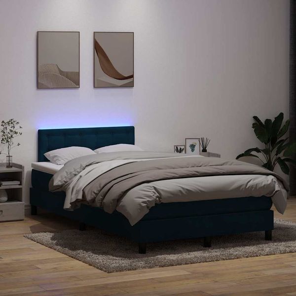 vidaXL Posteľný rám boxsping s matracom a LED tmavomodrý 120x220 cm zamat