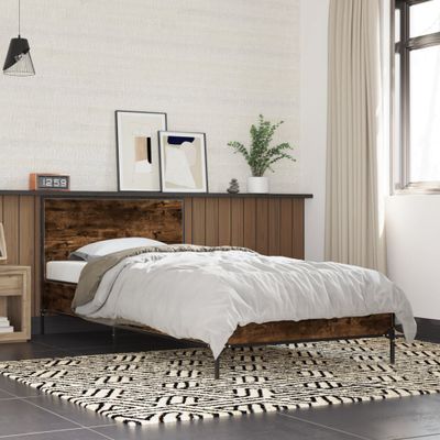 vidaXL Posteľný rám dymový dub 75x190 cm kompozitné drevo a kov