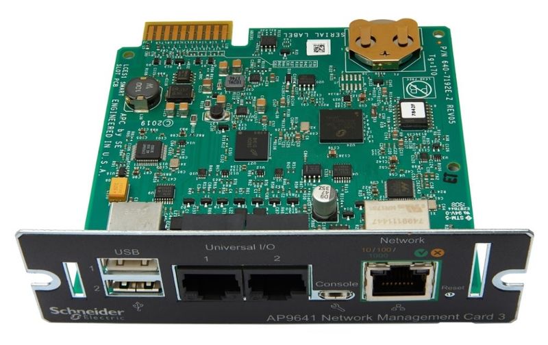 APC AP9641 karta síťové správy UPS 3 se sledováním okolního prostředí Sítová karta, pro UPS, SmartSlot, LAN, 10/100/1000 Base-T RJ-45, 2x I/O port, telnet, SSH, SNMP v3
