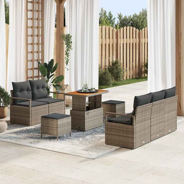 vidaXL Súprava záhradných pohoviek s vankúšom s úložiskom 8 pcs Sivá