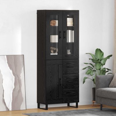 vidaXL Highboard 2 pcs Čierny dub Drevovláknitá doska a sklo