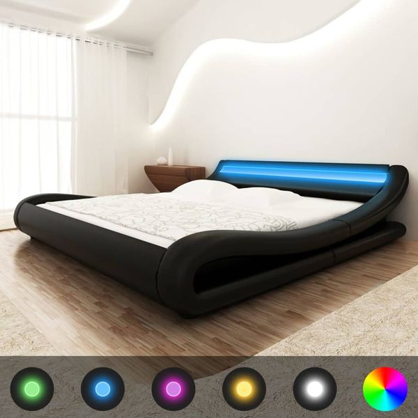 vidaXL Posteľ s matracom, LED, čierna, umelá koža 180x200 cm