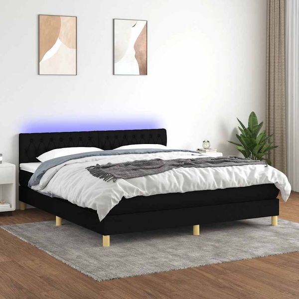vidaXL Posteľ boxsping s matracom a LED čierna 180x200 cm látka