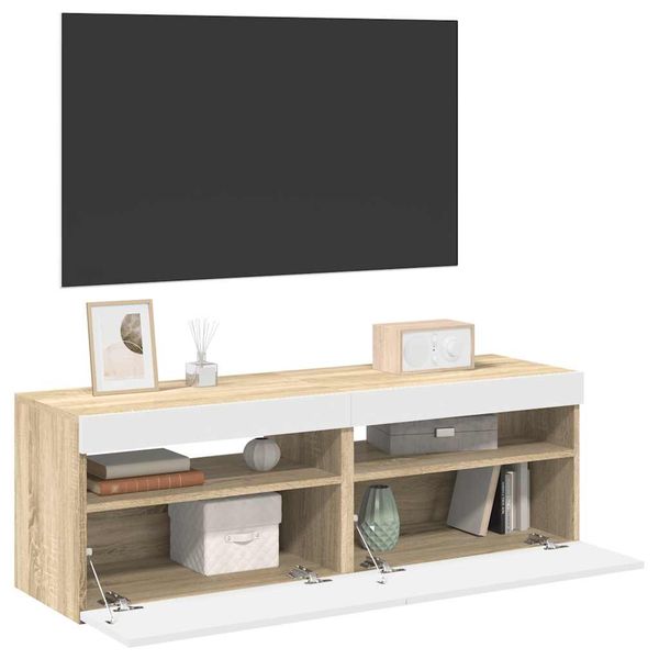 vidaXL TV skrinky s LED svetlami 2 ks biele a dub sonoma 60x35x40 cm