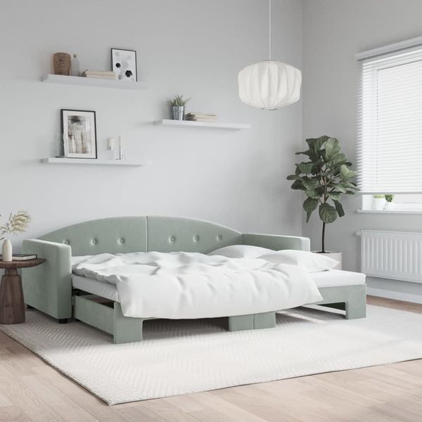 vidaXL Denná posteľ s rozkladacou posteľou bledosivá 90x200 cm zamat