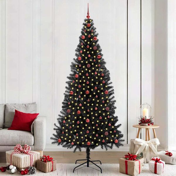 vidaXL Vianočný stromček s 300 LED-i so stojanom Čierna 240 cm PVC