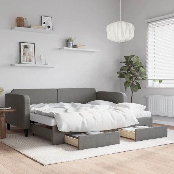 vidaXL Rozkladacia denná posteľ so zásuvkami tmavosivá 90x190 cm látka