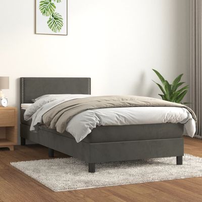 vidaXL Posteľný rám boxspring s matracom tmavosivý 90x190 cm zamat