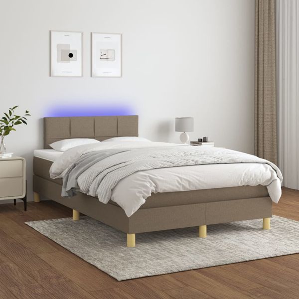 vidaXL Posteľ boxsping s matracom a LED sivohnedá 120x200 cm látka
