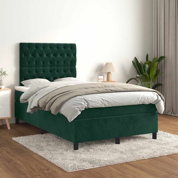 vidaXL Posteľný rám boxsping s matracom tmavozelený 120x200 cm zamat