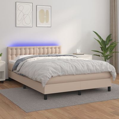vidaXL Boxspring posteľ matrac a LED kapučínová 140x200 cm umelá koža