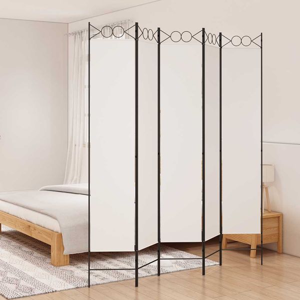 vidaXL 5-panelový paraván biely 200x220 cm látkový