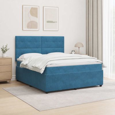 vidaXL LED boxspring posteľ s matracom Modrá 160 x 200 cm Zamat