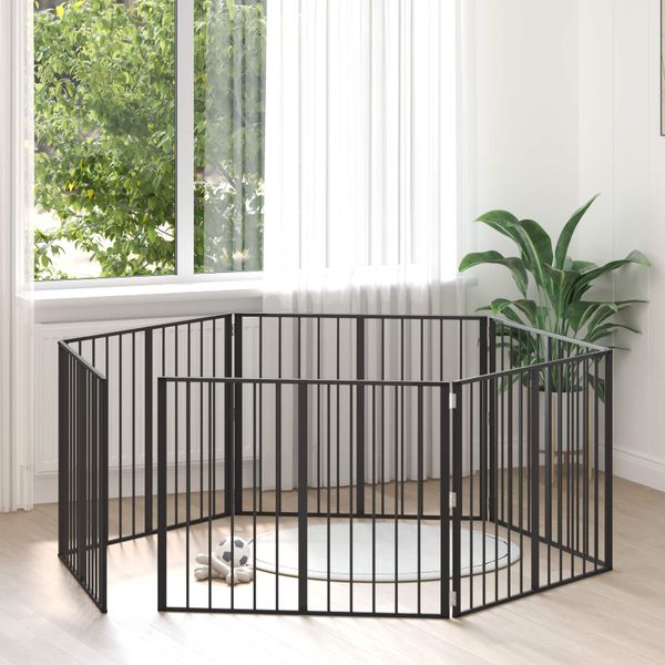 vidaXL Psia brána 6 pcs Čierny 100 x 80 cm Pozinkovaná oceľ