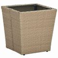 vidaXL Čajový stolík béžový 41,5x41,5x44 cm polyratan a tvrdené sklo