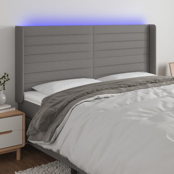 vidaXL Čelo postele s LED tmavosivé 203x16x118/128 cm látka