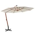 vidaXL Visiaci slnečník 350 cm, drevená tyč, biely