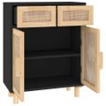 vidaXL Komoda čierna 60x30x75 cm masívna borovica a prírodný ratan
