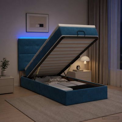 vidaXL Ottoman posteľ s matracom a LED Tmavo modrá 100 x 200 cm Zamat