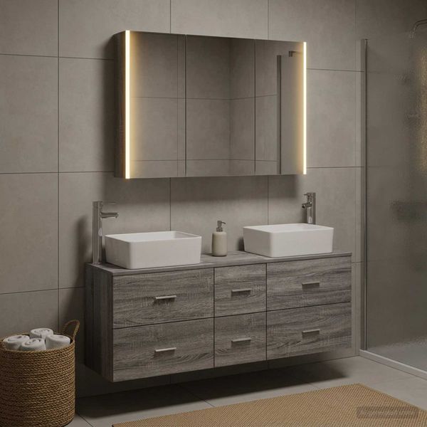 vidaXL Sada kúpeľňového nábytku 4 pcs Sivý Sonoma