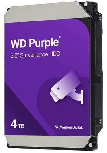 WD Purple/4TB/HDD/3.5"/SATA/5400 RPM/Fialová/3R Pevný disk, 4TB, SATA 6 Gb/s, 3,5", 128 MB cache, AllFrame, 180 TB/rok, 24/7 provoz, kamerové systémy
