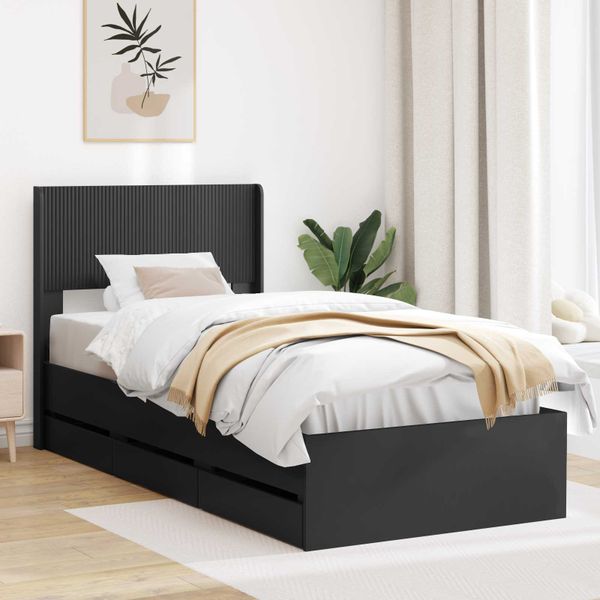 vidaXL Posteľový rám s úložným priestorom a čelom Čierna 90 x 200 cm