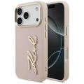 Puzdro Karl Lagerfeld PU koža s logom Karl script a kovovými tlačidlami fotoaparátu pre iPhone 17 Pro ružové
